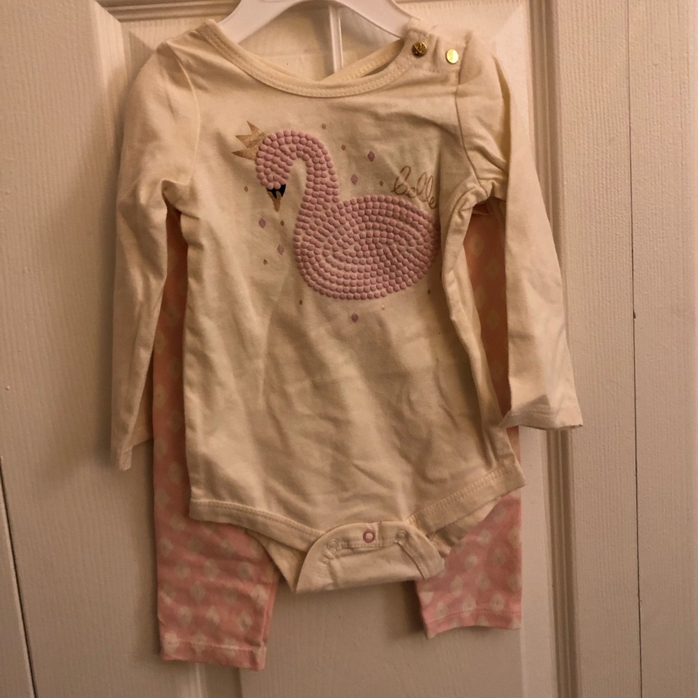 JESSICA SIMPSON cream swan bodysuit & pink legging